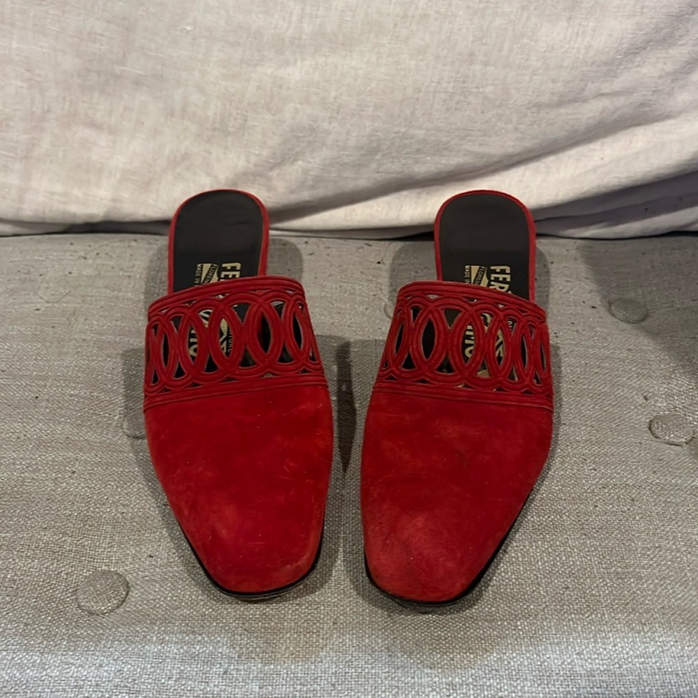 Suede dark red Ferrgamo shoes 2” heel